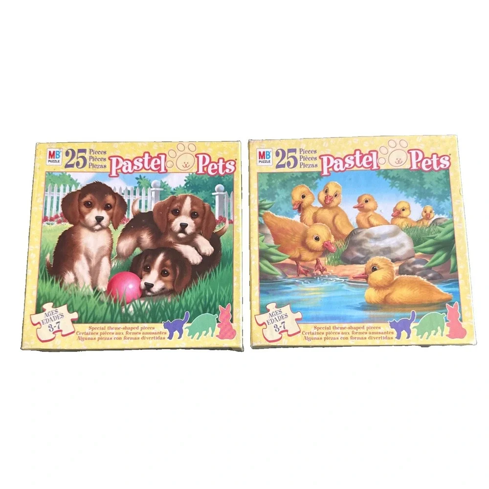 Vintage 2003 Pastel Pets Puzzles Lot Puppies Ducks Theme Shaped 25 Pieces New